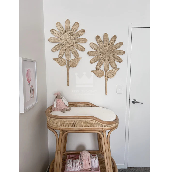 Set of  2 pcs Daisy Rattan Flower for kidroom decor wall hanging beautiful sticker wholesale 2023