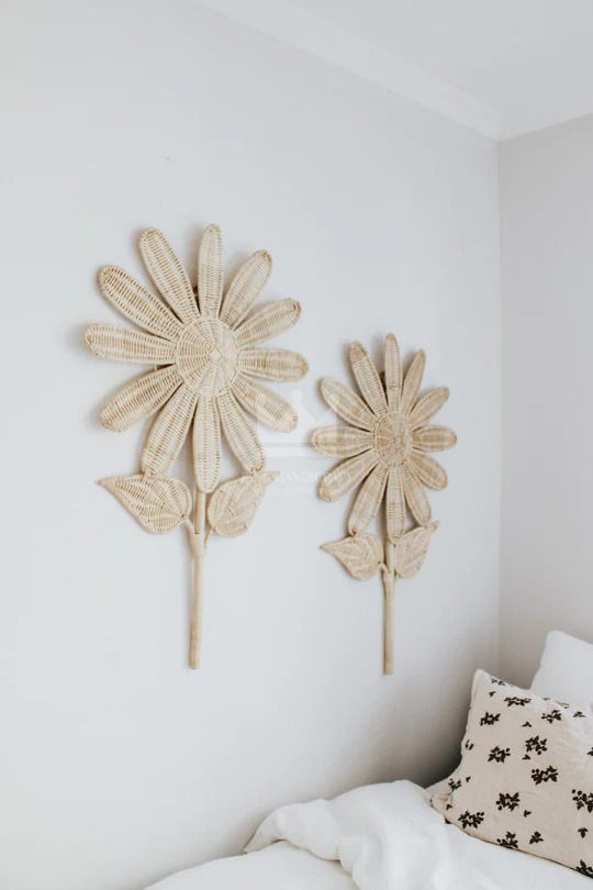 Set of  2 pcs Daisy Rattan Flower for kidroom decor wall hanging beautiful sticker wholesale 2023