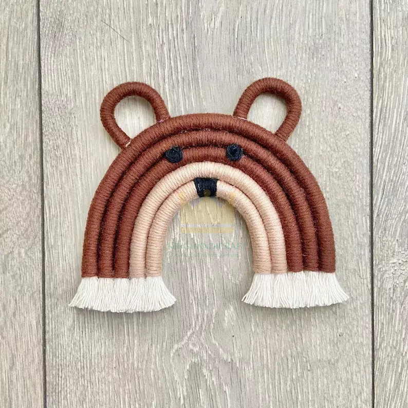 Cute Bear Nursery Macrame Rainbow Wall Hanging Customized Color Eco-friendly Material