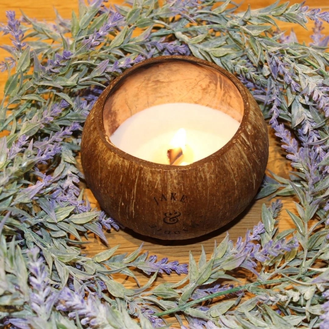 TRENDING COCONUT CANDLE SOYA WAX ECO FRIENDLY COCONUT SHELL BOWL HANDMADE VIETNAM COCO CANDLE SCENTED