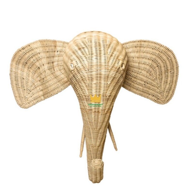 Baby room decoration model in the shape of a elephant head made of woven rattan