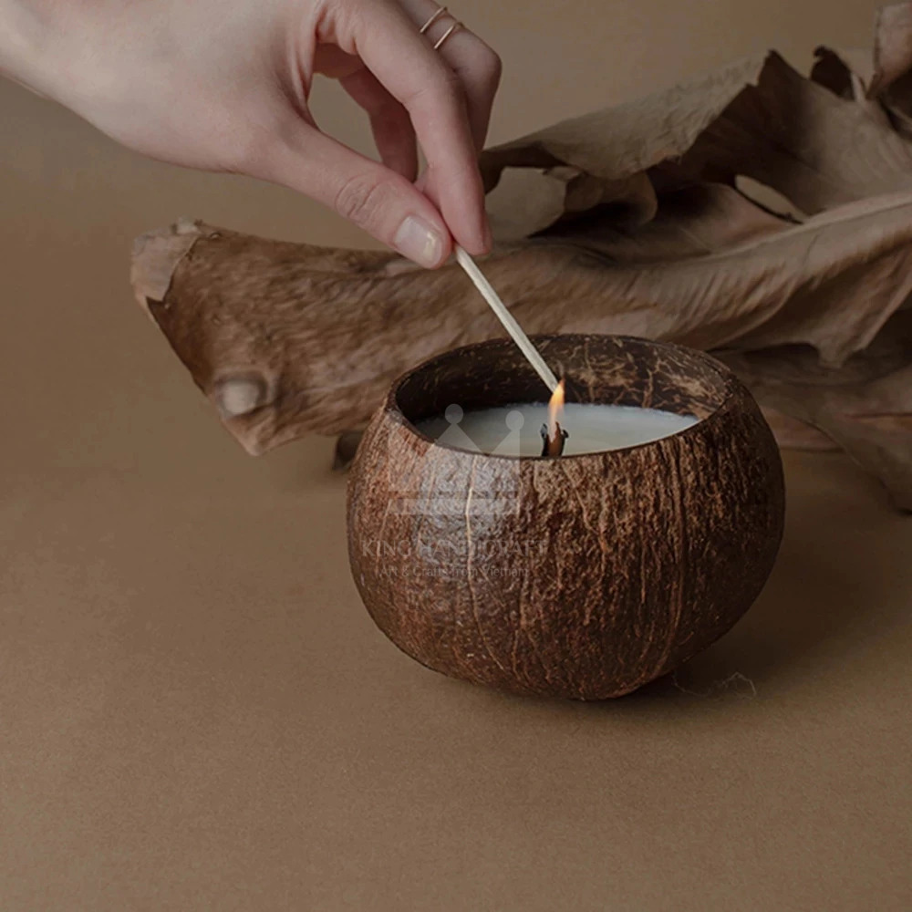 Coconut Shell Candle Holder Candlestick Natural Coconut Bowl Desk Organizer Candle Holder (No Candle) Home Decor