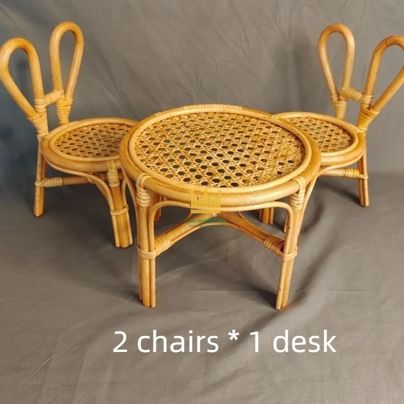 Rattan table for doll, Baby Rattan Wooden Desk Handmade Bamboo Woven Desk Home Decor perfect choice