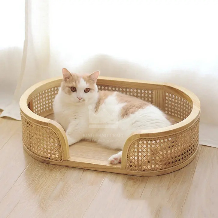 Elegant wood handmade rattan cat bed sofa pet natural cat & dog bed lovely house for your pet