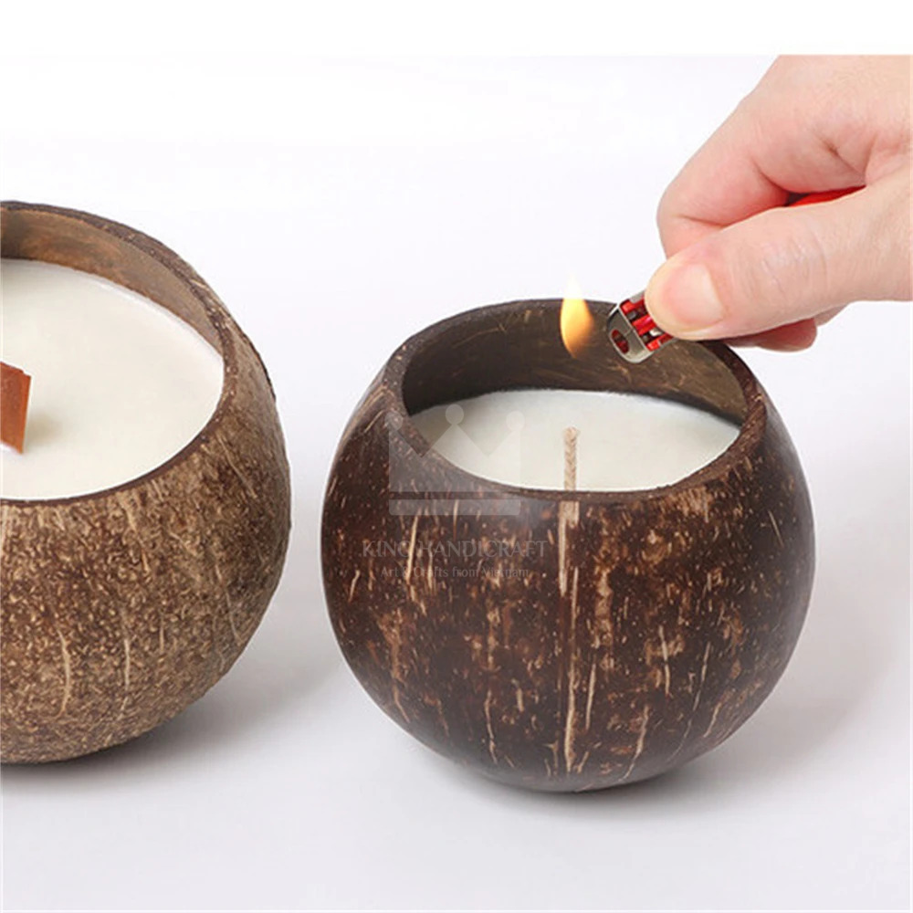 Coconut Shell Candle Holder Candlestick Natural Coconut Bowl Desk Organizer Candle Holder (No Candle) Home Decor