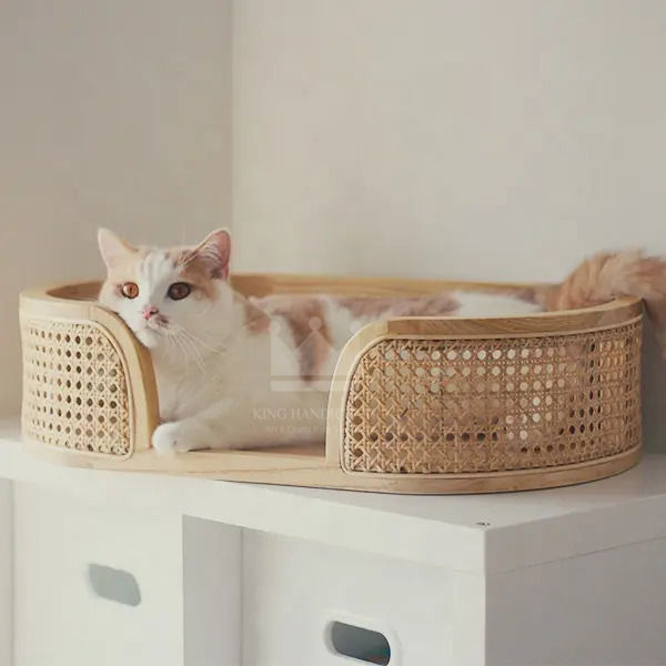 Elegant wood handmade rattan cat bed sofa pet natural cat & dog bed lovely house for your pet