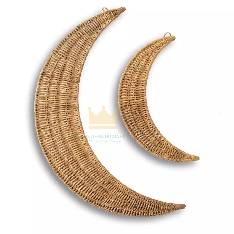 Eco friendly handmade natural rattan crescent lunar moon baby nursery room wall decoration