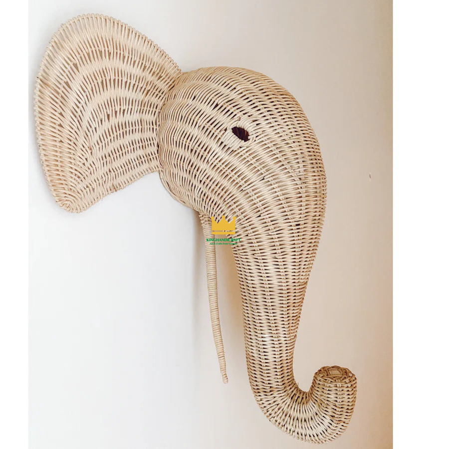 Baby room decoration model in the shape of a elephant head made of woven rattan