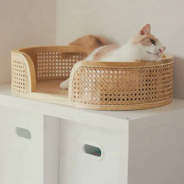 Elegant wood handmade rattan cat bed sofa pet natural cat & dog bed lovely house for your pet