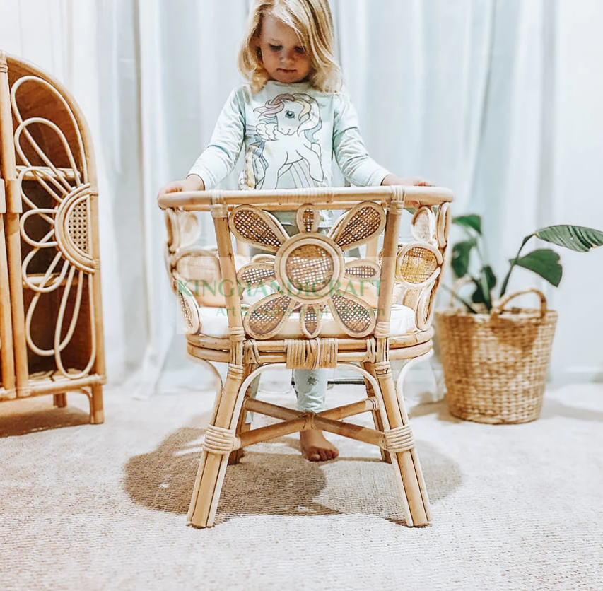 Charming daisy flower rattan crib for doll kids playing handcrafted wicker bassinet doll furniture and accessories