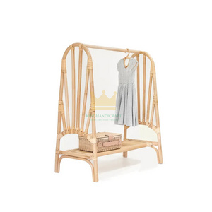 Mini rattan standing type kid clothing rack furniture stand clothes hanging rack hot sale 2023