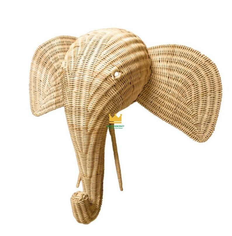 Baby room decoration model in the shape of a elephant head made of woven rattan