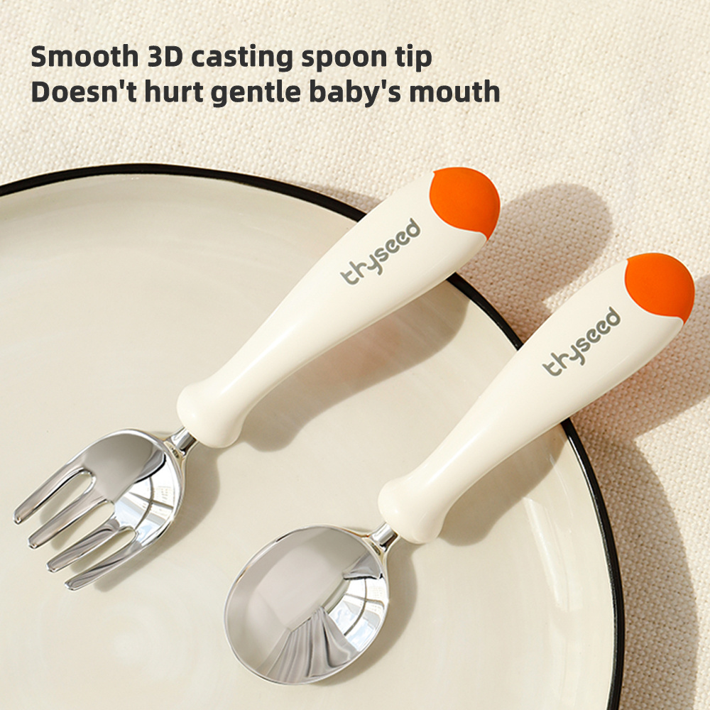 Thyseed Baby Spoon Baby tableware for Learning to Eat Newborn Training Spoon Stainless Steel Spoon