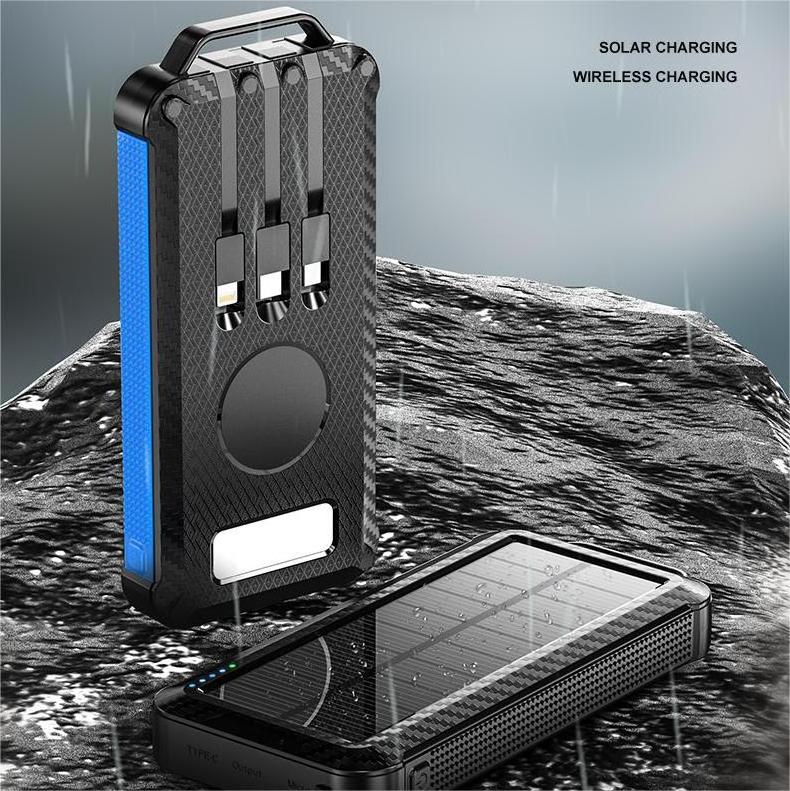 2023 New outdoors waterproof portable powerbank 10000mah dual USB Power Bank 20000mah 3 cable charger 2 solar power banks