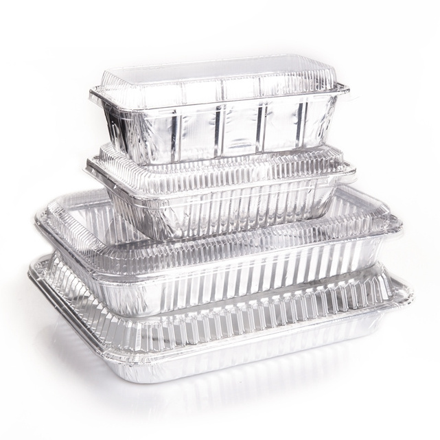 CB47 Disposable Pan Baking Cup Tray Food Grade Takeaway Box 1000ml Rectangular Food Aluminium Foil Container with Plastic Lid