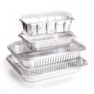 CB47 Disposable Pan Baking Cup Tray Food Grade Takeaway Box 1000ml Rectangular Food Aluminium Foil Container with Plastic Lid