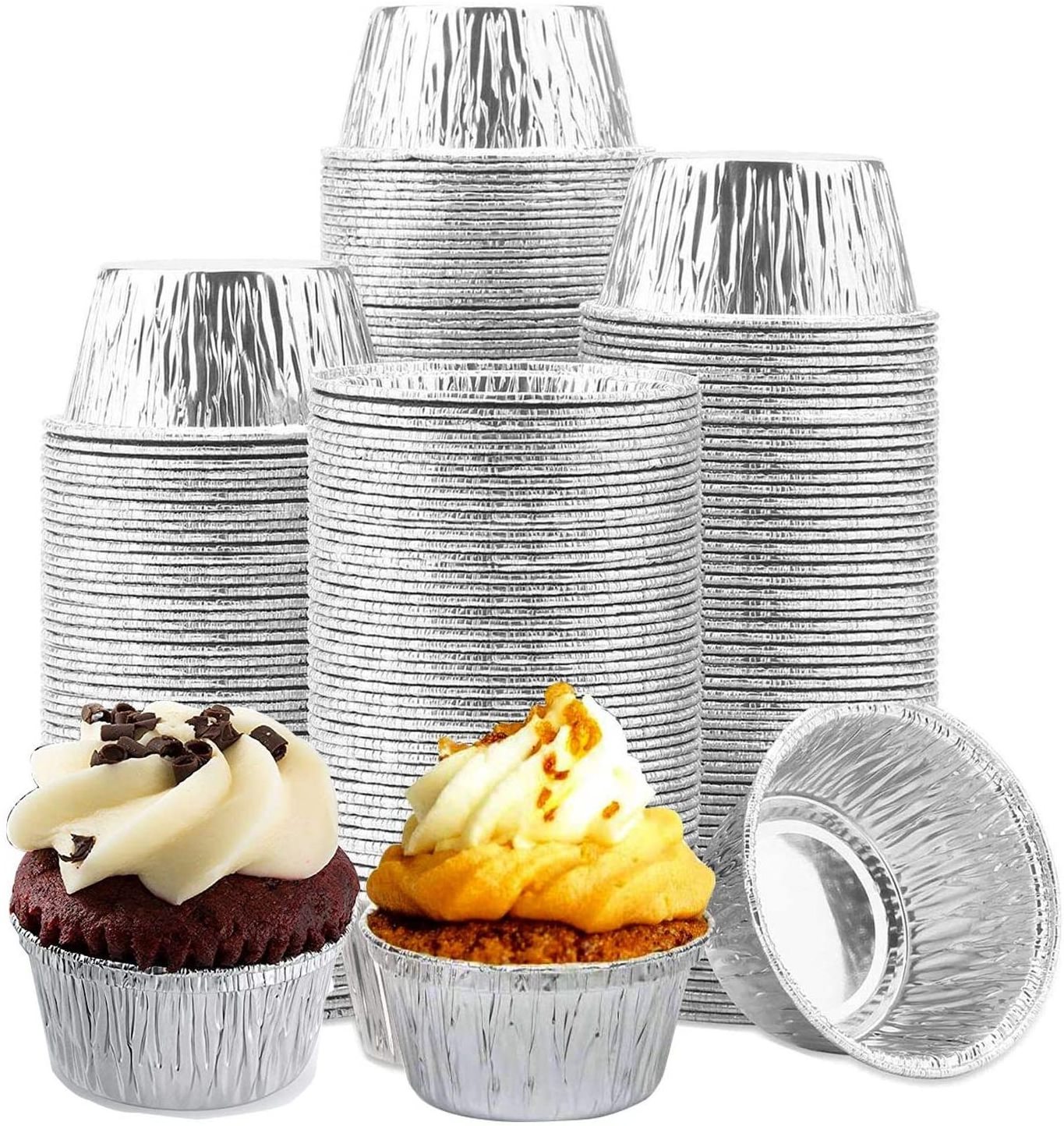 150ML Round Tin Foil Pans Disposable Aluminum, Freezer & Oven Safe Baking Cups Muffin Cupcake Ramekin Tin Foil Pans for Baking