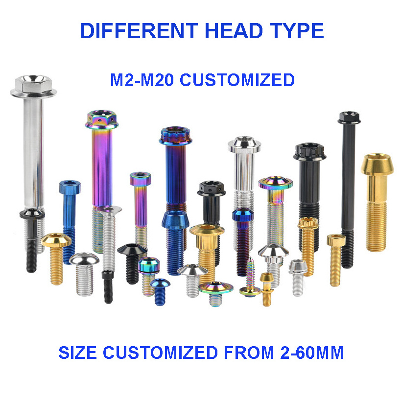 Cnc Turning Grade5 umbrella head titanium M4 M5 M6 M8 bolts color anodized titanium Sprocket Dome bolt screw Bike