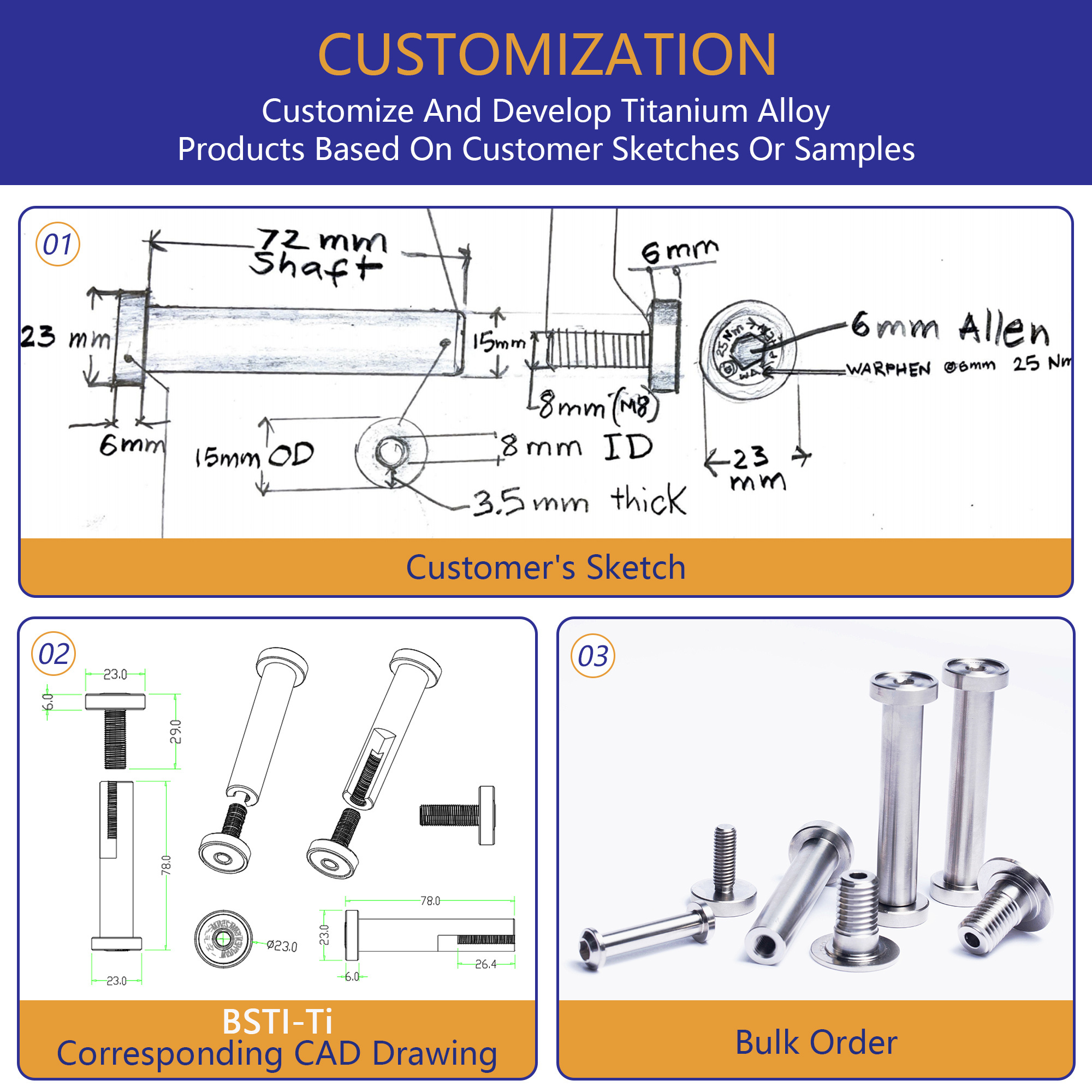 M6 M8 M10 Titanium bolts titanium screws Torx Head Disc Brake Screws Gr5 disc head Hex socket bolts titanium