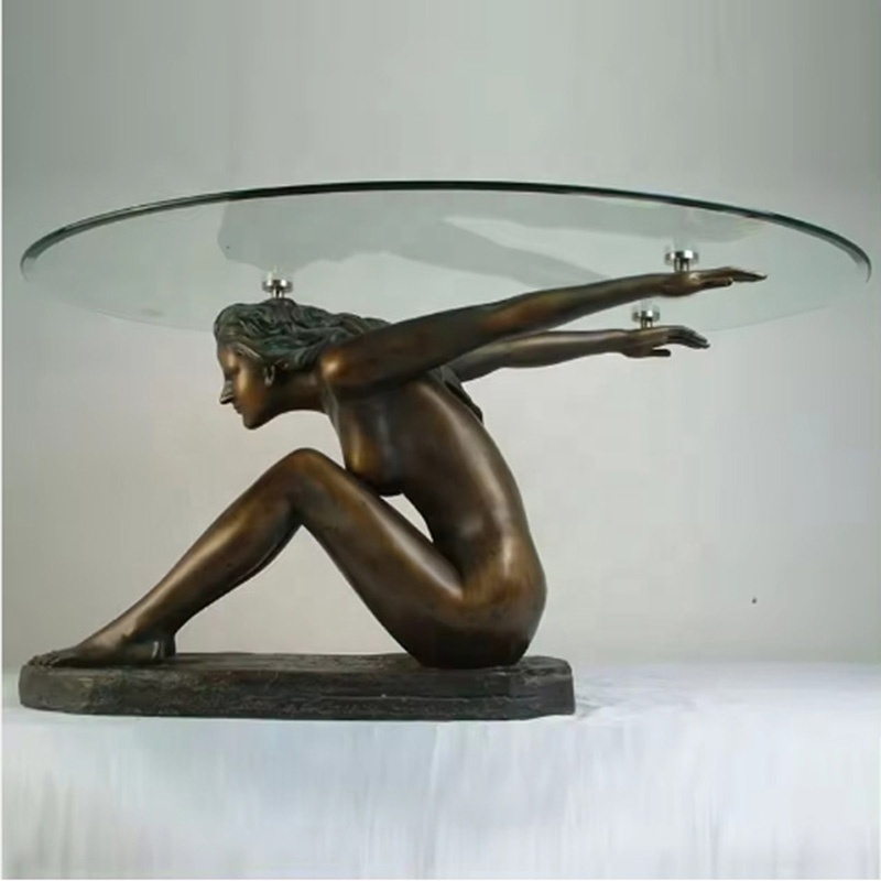 Super Steady Bronze Mermaid Sculpture Coffee table Life Size Mermaid Statue Coffee Table decor