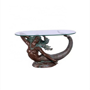 hot selling Bronze Mermaid statue Sculpture Coffee Table for home decoration Factory Wholesale