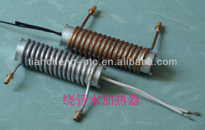 PTC water heating element with twine pipe