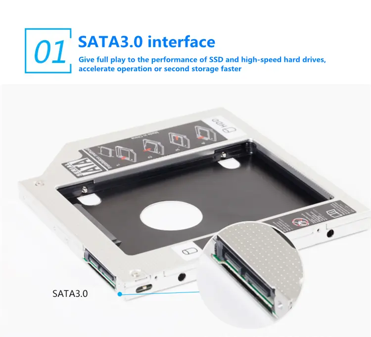 Aluminum 2nd HDD Caddy 9.0/9.5/12.7mm Universal SATA 3.0 2.5inch SSD Case Optical Enclosure Adapter For Laptop