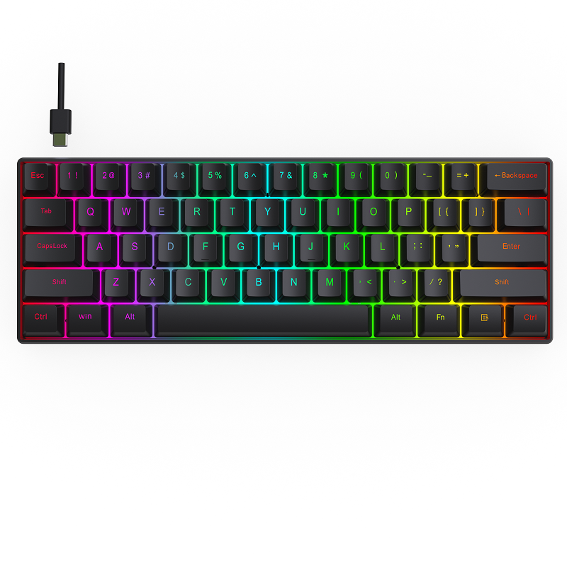 Portable 60% Mechanical Gaming Keyboard LED Backlit Compact 61 Keys Mini Wired  Keyboard with Red Switch for Windows Laptop PC