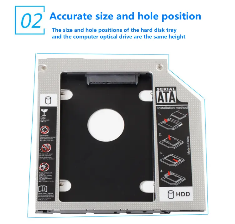 Aluminum 2nd HDD Caddy 9.0/9.5/12.7mm Universal SATA 3.0 2.5inch SSD Case Optical Enclosure Adapter For Laptop