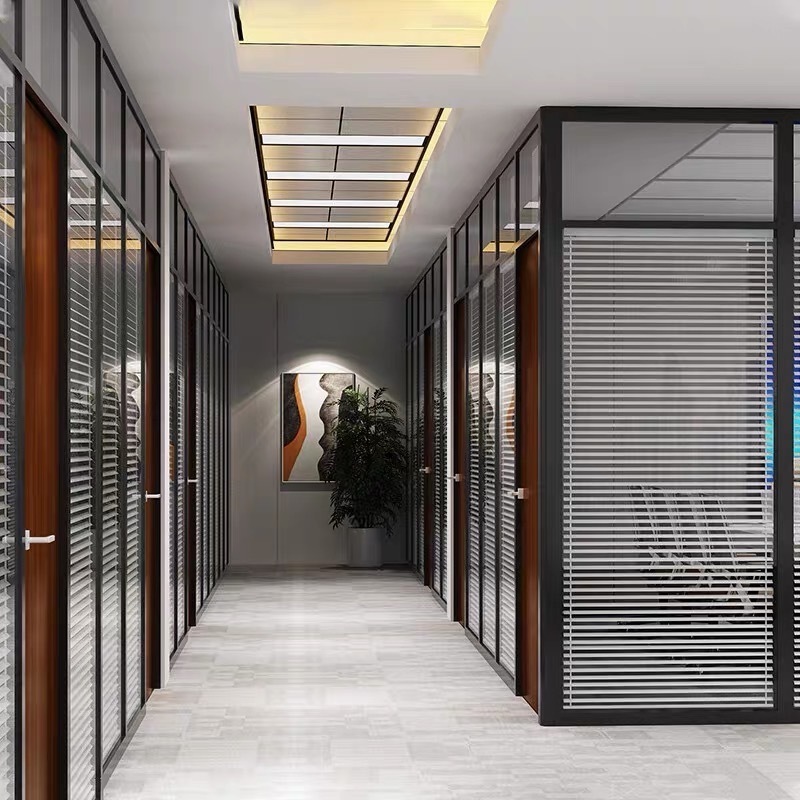 Modern design office full-height modular aluminum frame double-glazed partition with louvered glass wall partition custom room