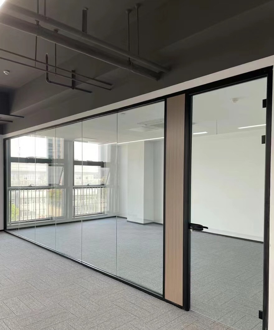 Modern design office full-height modular aluminum frame double-glazed partition with louvered glass wall partition custom room