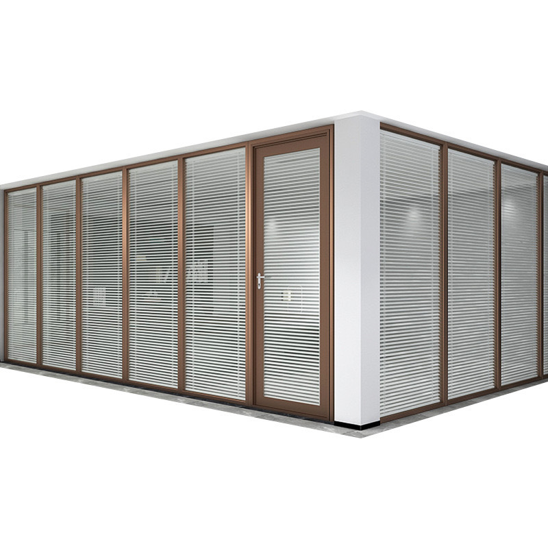 Modern design office full-height modular aluminum frame double-glazed partition with louvered glass wall partition custom room