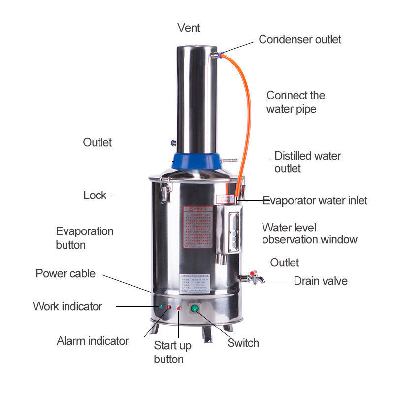 20L/H Water Distiller Laboratory Stainless Steel Water Distilled Price for Hospital Battery Repair Drinking