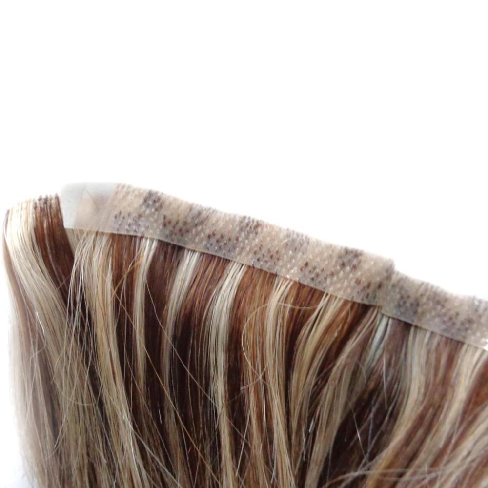 Double drawn blonde european virgin skin weft hair extensions seamless skin pu weft