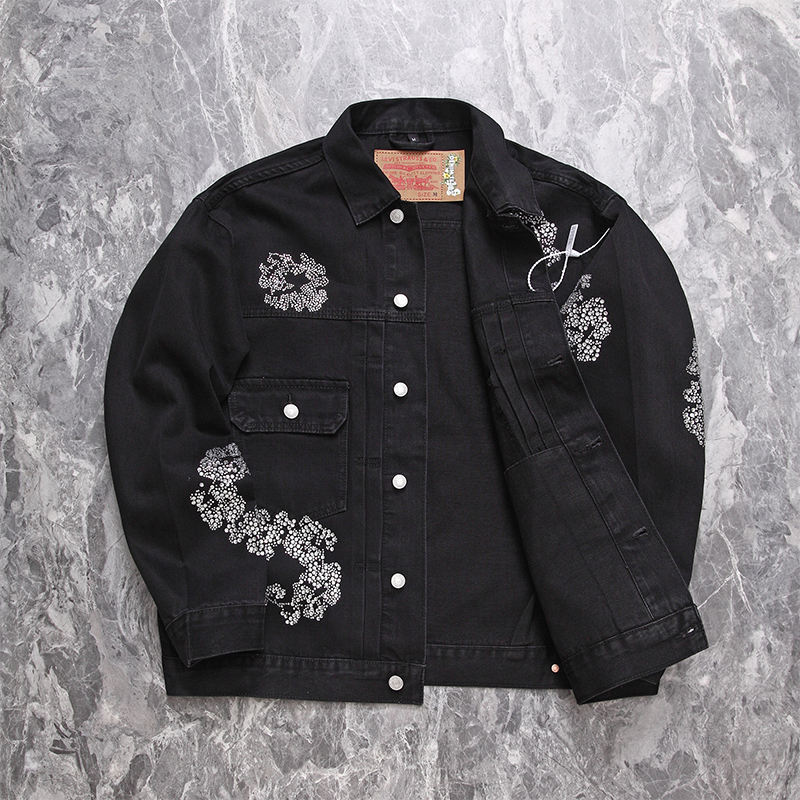 New high quality fashion hip hop tears casual jacket unisex oversized wholesale hot diamond denim black denim jacket for men