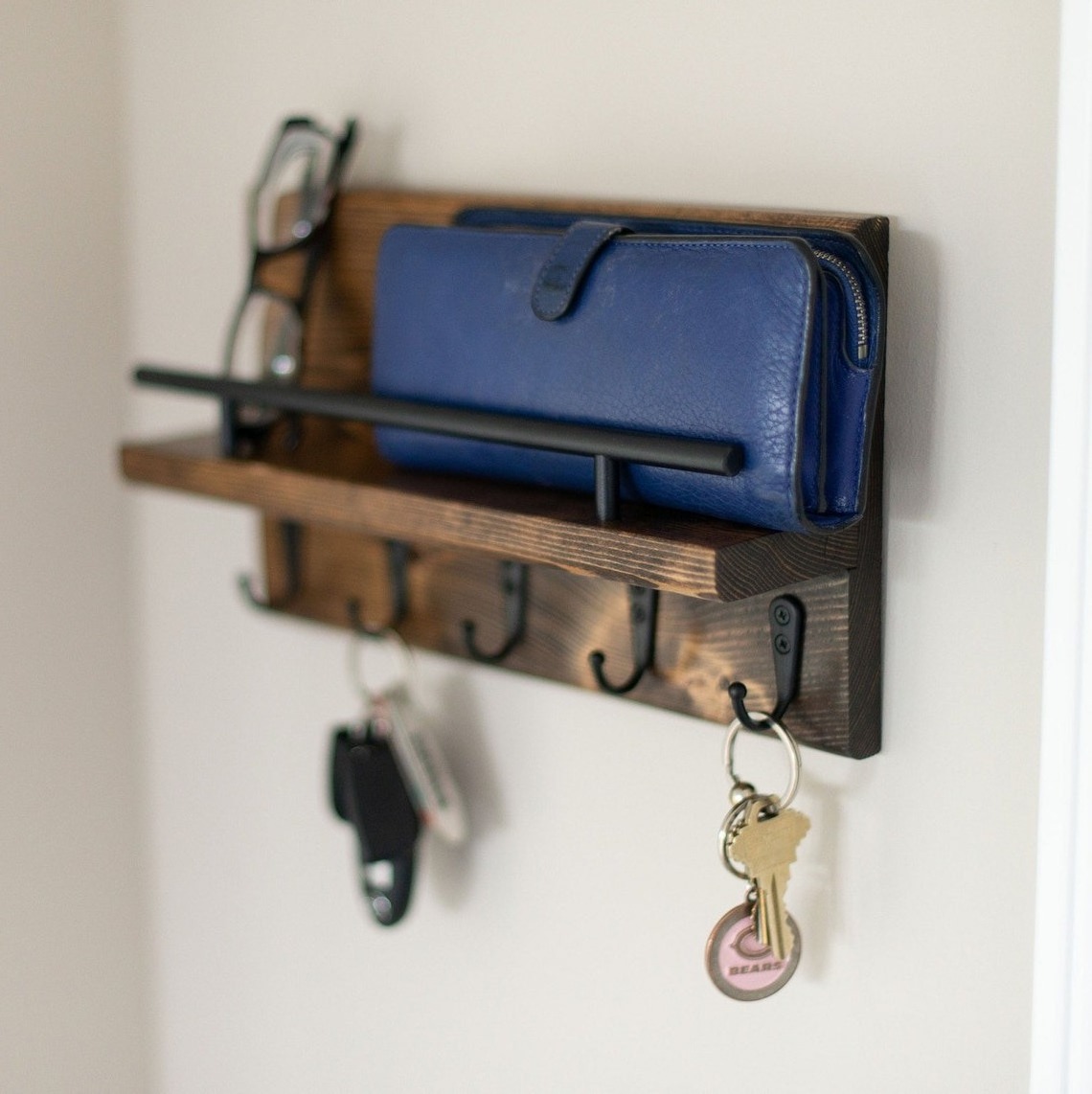 Wooden Mail And Key Holder for Wall Decorative with 5 Double Key Hooks Wooden Key Hanger