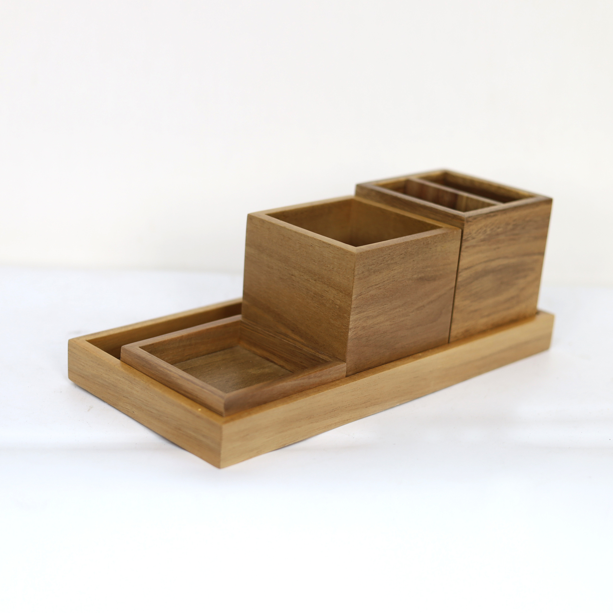 Custom Multifunction Home Office Storage Box/Wooden Pencil Cup/Square Utensil Holder/Remote Caddy/Desktop Wastebasket Trash Can