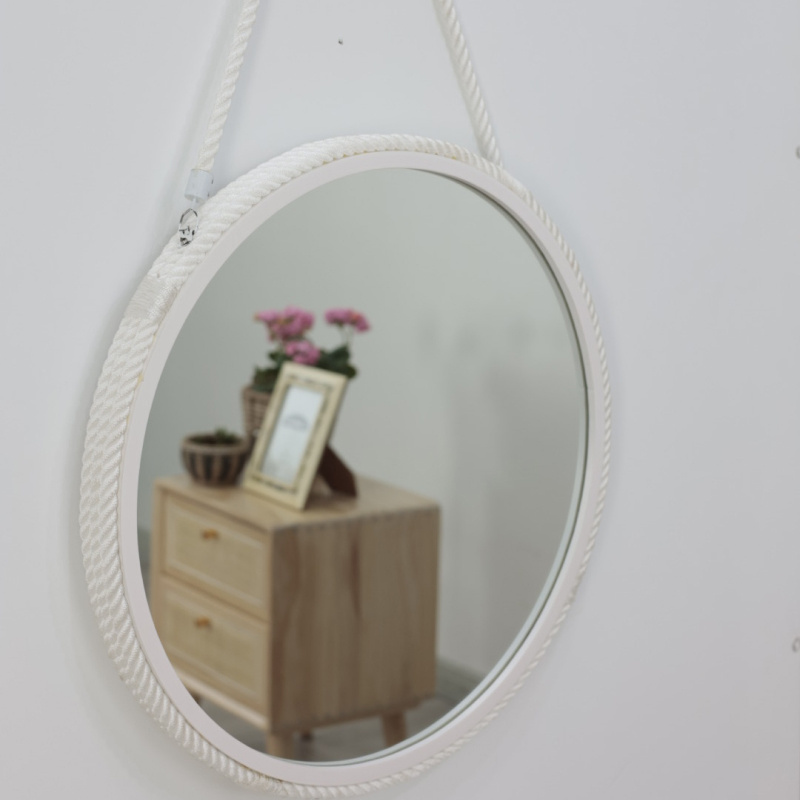 Best listing Natural wood round mirror with leather strap