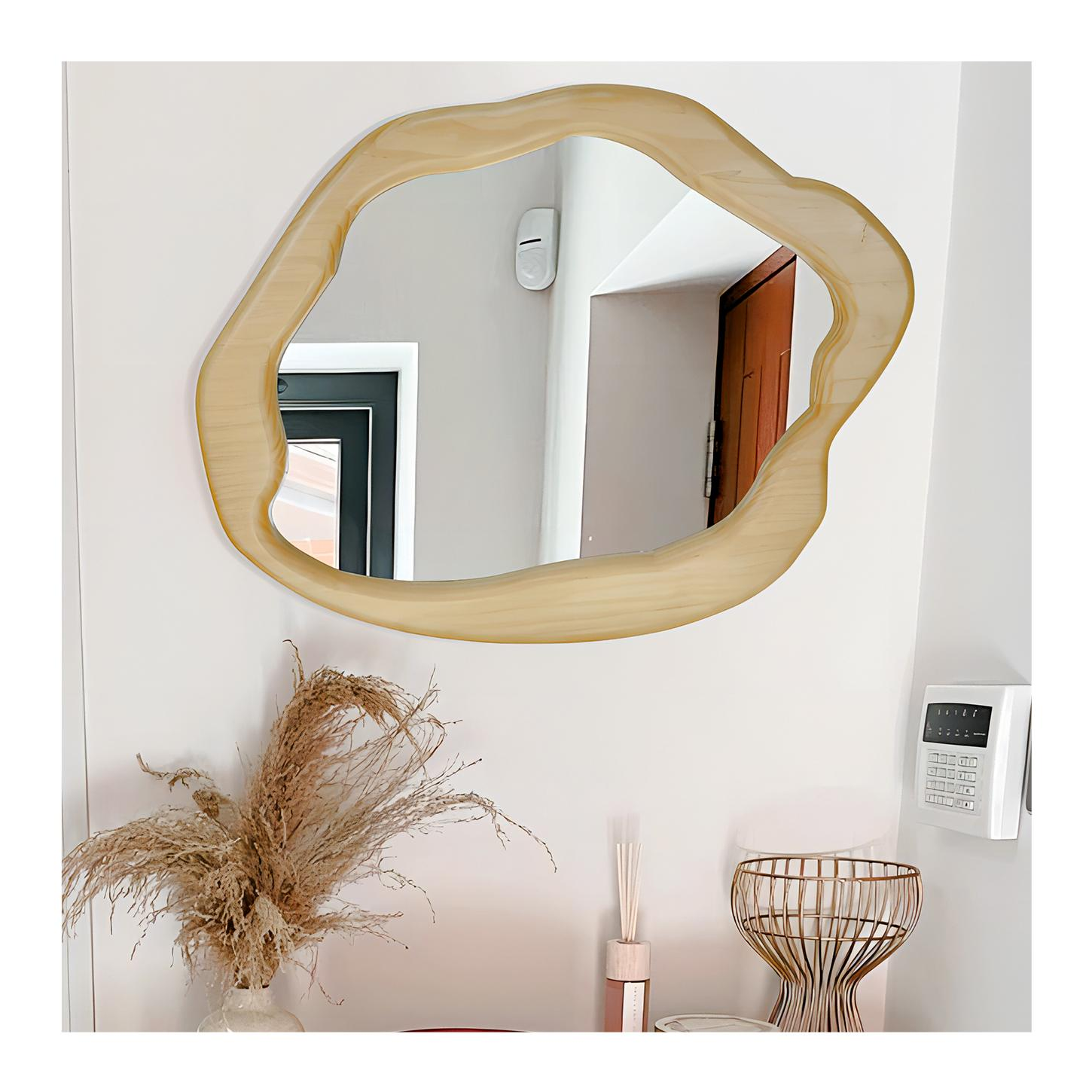 Irregular natural oak wood framed decorative accents wall mirror