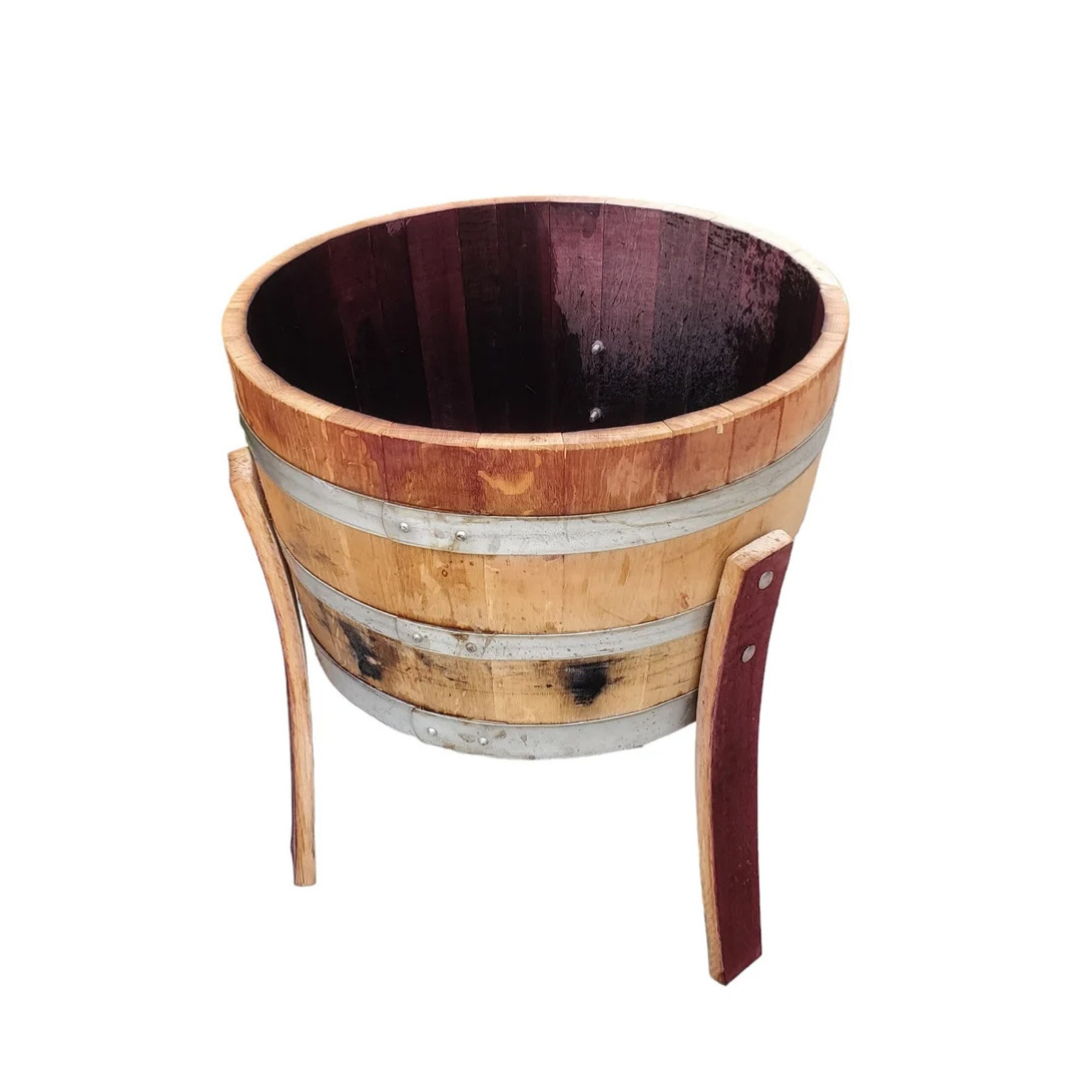 Handmade Half-Barrel Wine Barrels Planter With Legs | Outdoor Large Round Wood Flower Pot | 1/2 Wooden Barrel Garden Planters