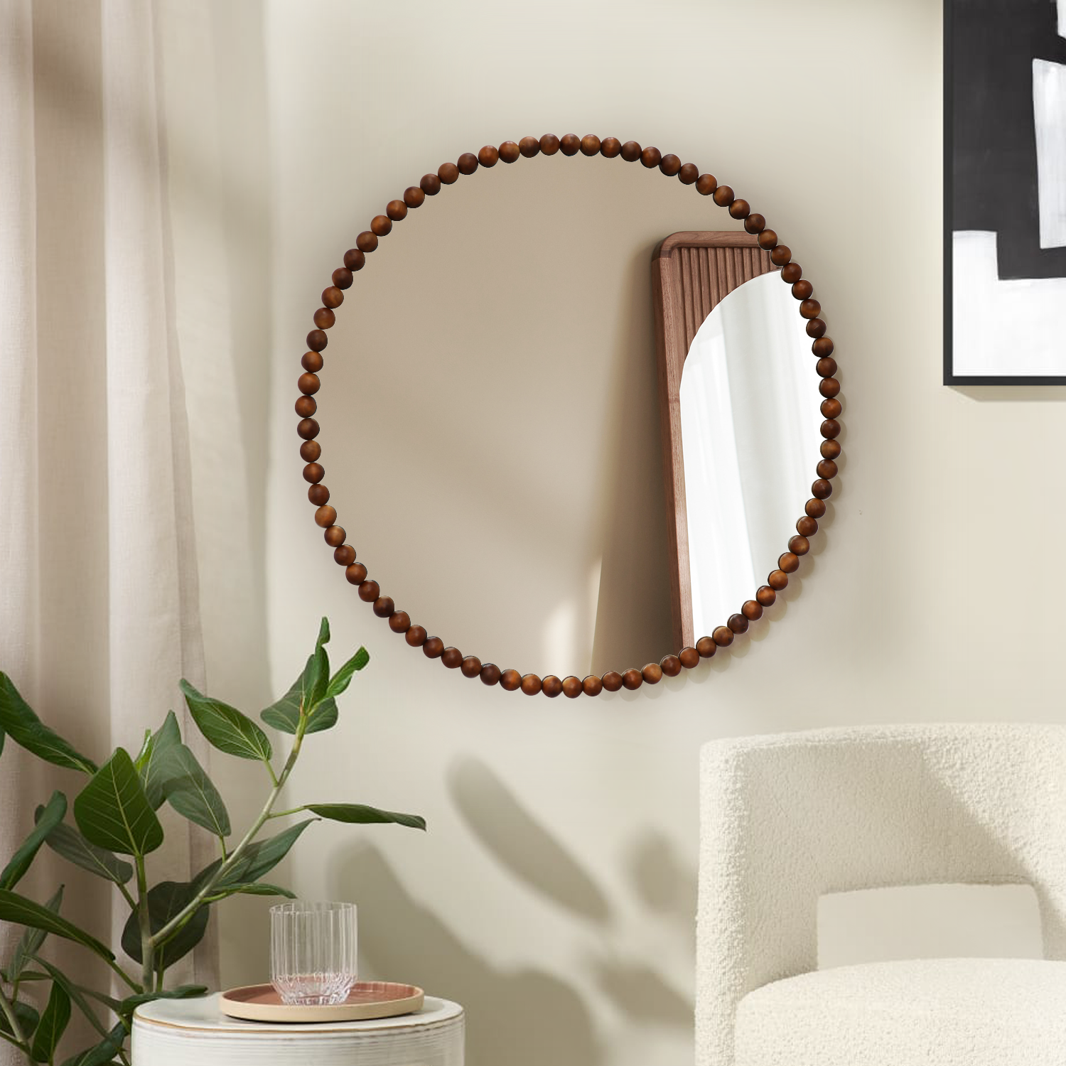 Round natural wood framed 60 inch wall mirror natural edge wood framed art mirrors