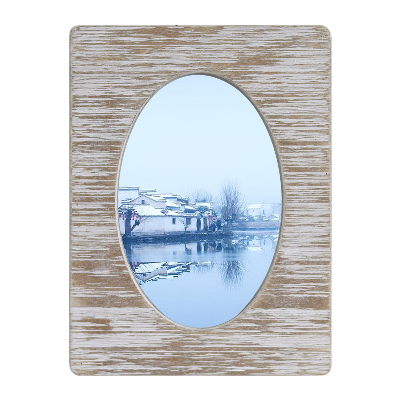 Tianen Elegant oval frame with open front popar washed white solid wood picture frame