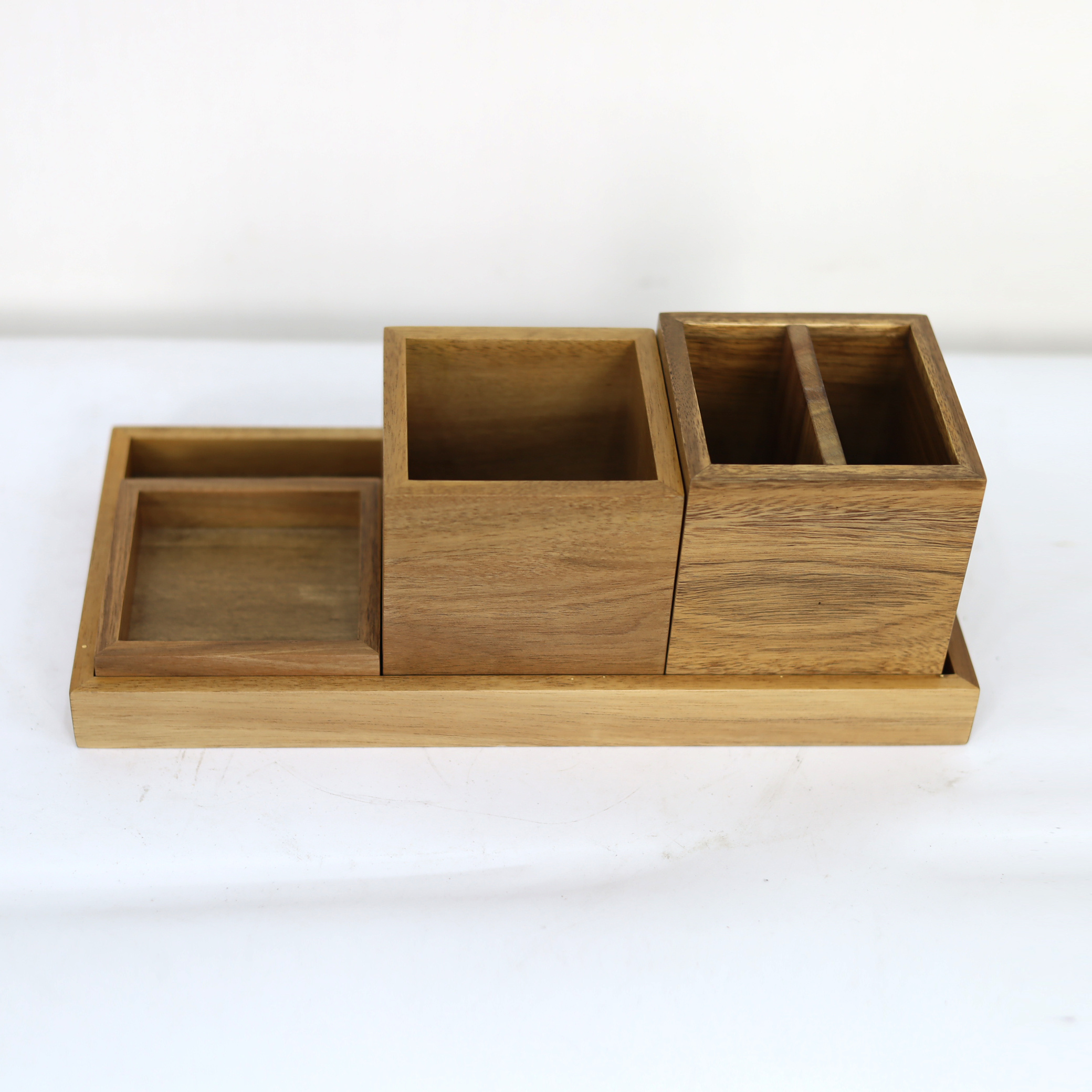 Custom Multifunction Home Office Storage Box/Wooden Pencil Cup/Square Utensil Holder/Remote Caddy/Desktop Wastebasket Trash Can