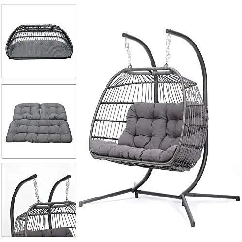 Factory Sale adult outdoor garden balcony relax 2 person rattan resin hanging cheap double egg swing chair