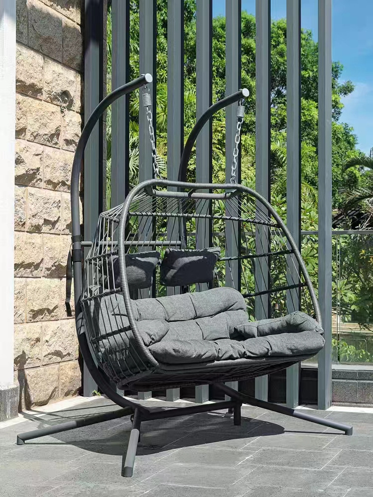 Factory Sale adult outdoor garden balcony relax 2 person rattan resin hanging cheap double egg swing chair