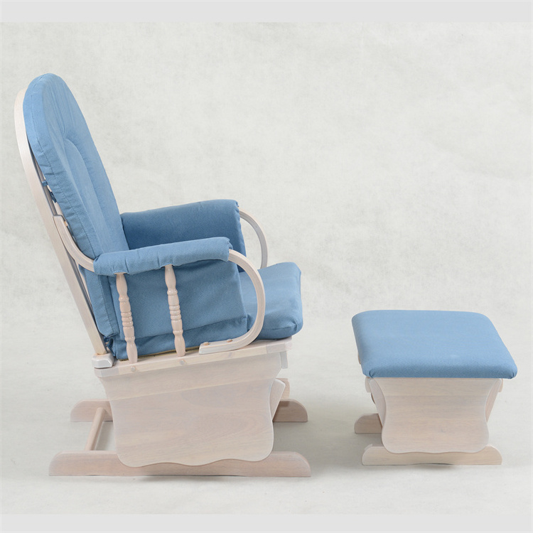 Wholesale Comfortable Recliner Wooden Rocking Chair Padded cushions and foot stool Mummy Feeding baby Glider Chair elderly