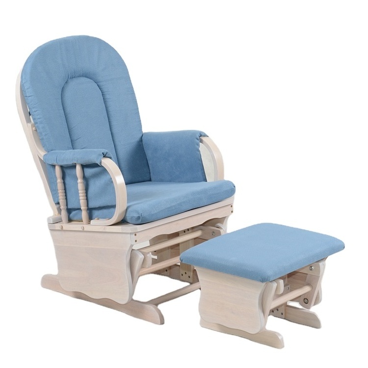 Wholesale Comfortable Recliner Wooden Rocking Chair Padded cushions and foot stool Mummy Feeding baby Glider Chair elderly