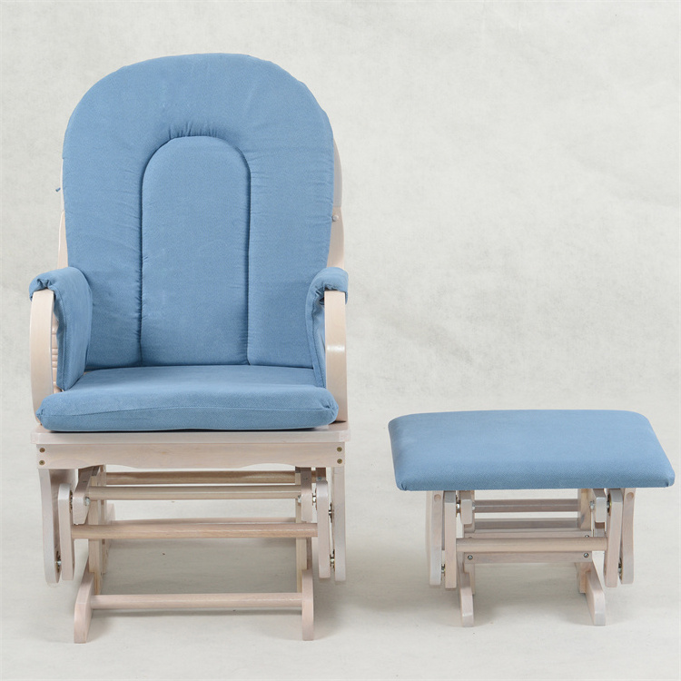 Wholesale Comfortable Recliner Wooden Rocking Chair Padded cushions and foot stool Mummy Feeding baby Glider Chair elderly