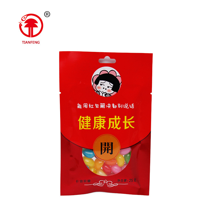 Halal custom red bag jelly bean assorted natural fruit own brand jelly bean with soft candy