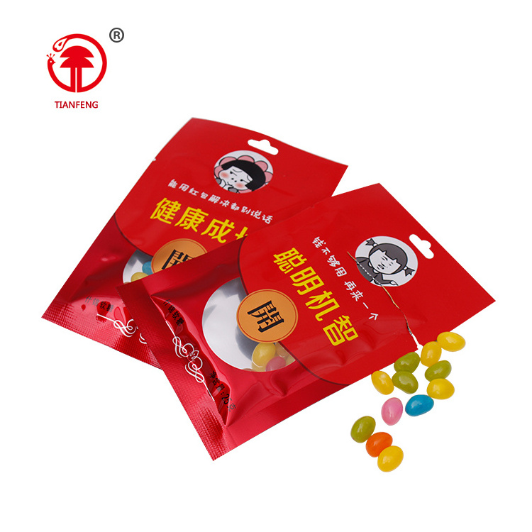 Halal custom red bag jelly bean assorted natural fruit own brand jelly bean with soft candy